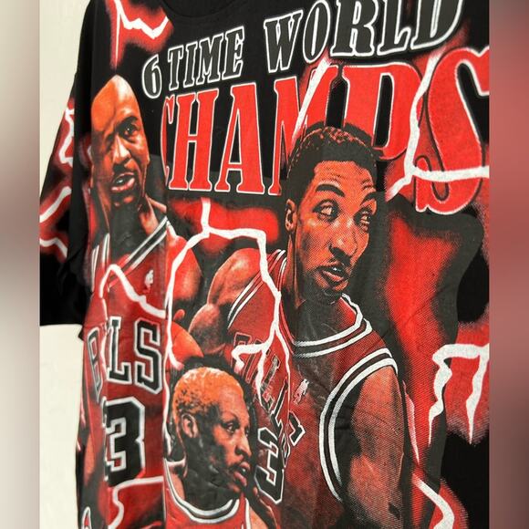 ALL OVER PRINT JORDAN PIPPEN RODMAN BULLS AOP HEAVY SOFT CUT & SEW RARE SZ LARGE - Picture 4 of 5